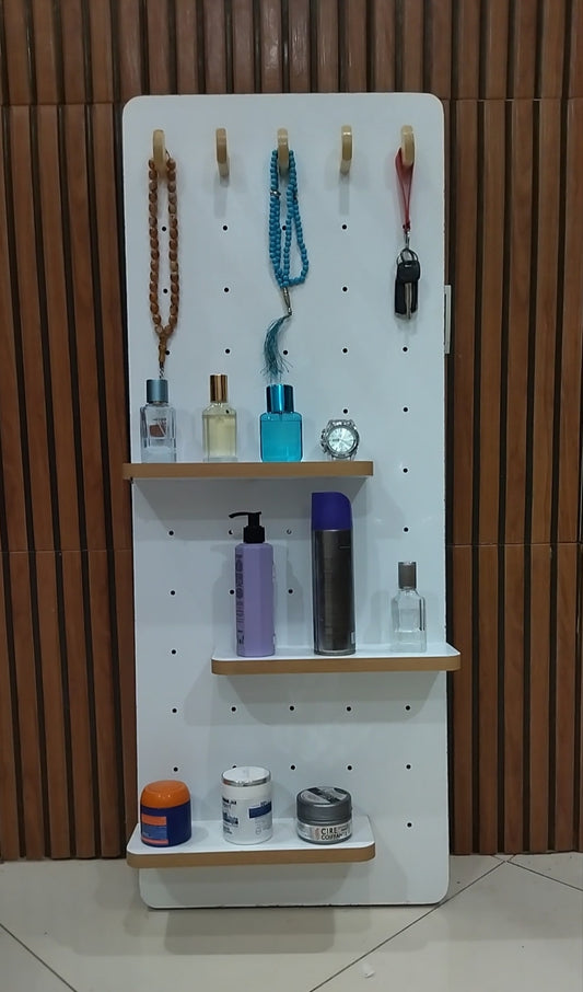 مراية حائط منزلقة انيقة بطول كامل مع خطافات للتخزين و رفوف